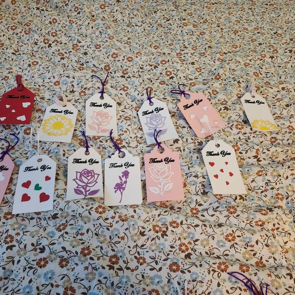 Hand Crafted  Floral  Colorful Gift Tags Thank You Cards Set of 12 - Picture 7 of 7